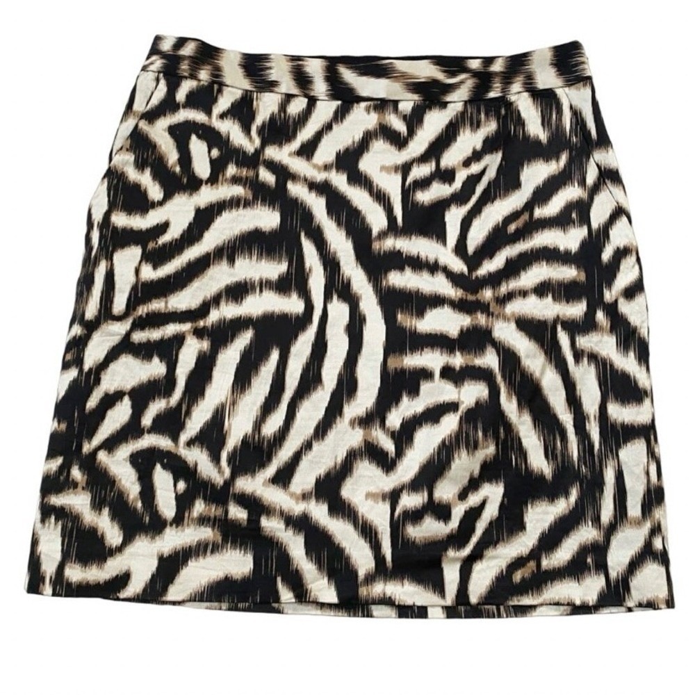 Ann Taylor Zebra Abstract Print Mini Skirt Size 8 Neutral Black Tan Pockets